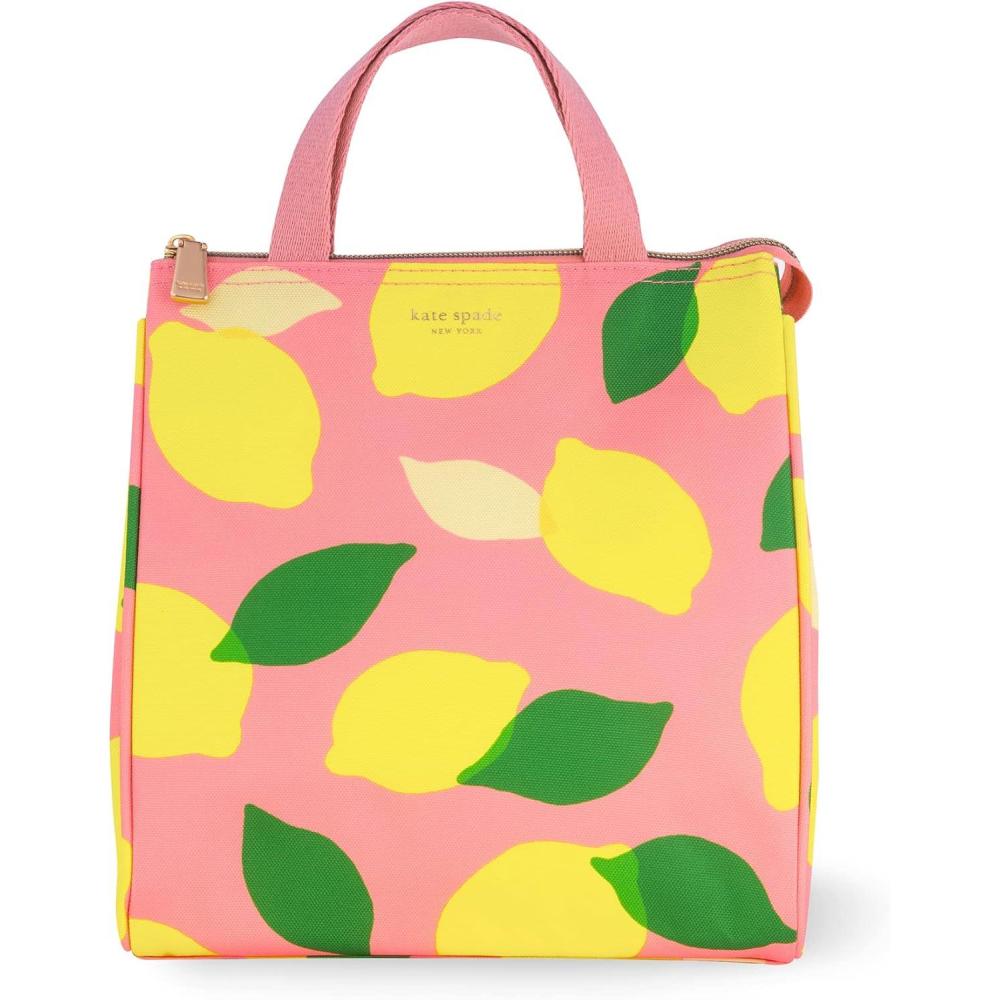 imageKate Spade New York Portable Soft Cooler Lunch Bag with Silver Insulated Interior Lining and Storage Pocket Floral GardenLemon Toss