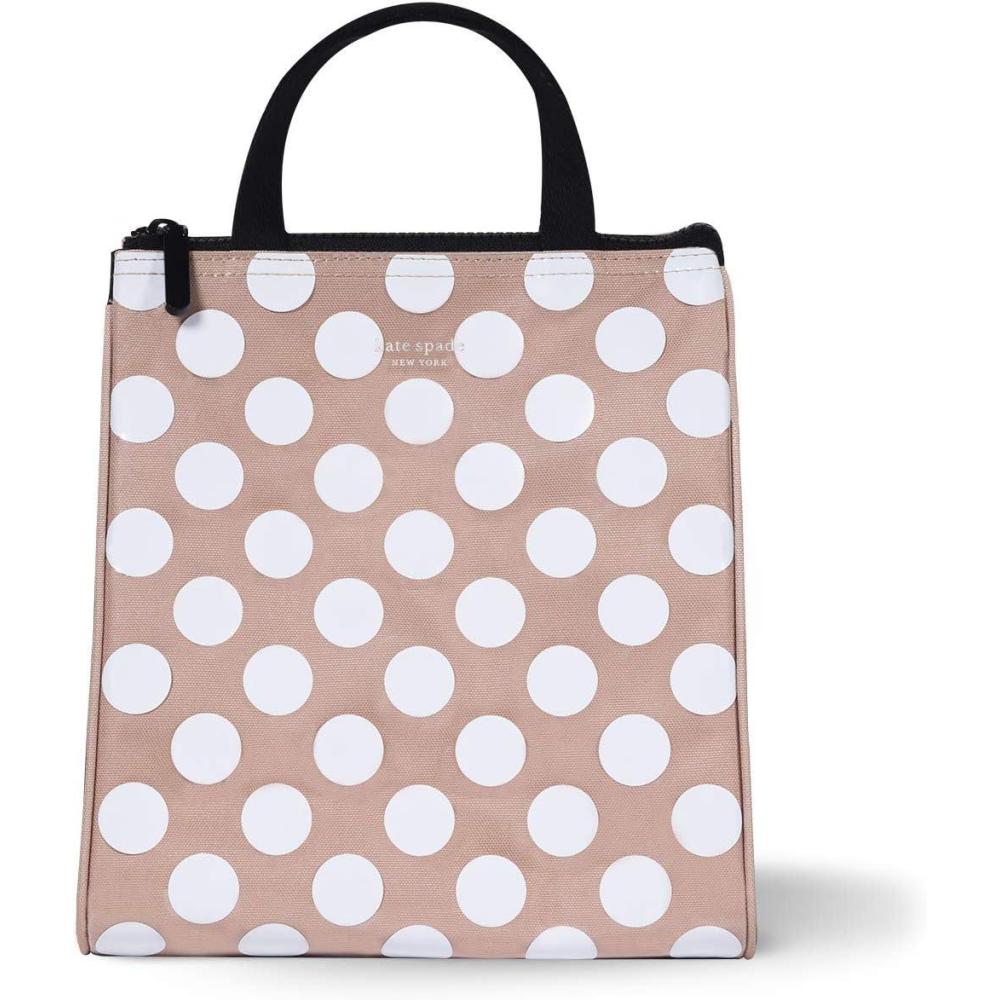 imageKate Spade New York Portable Soft Cooler Lunch Bag with Silver Insulated Interior Lining and Storage Pocket Floral Gardenwhite  light brown and black