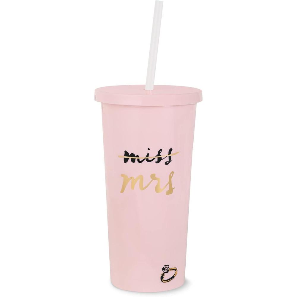 imagekate spade new york Acrylic Bridal Tumbler with Lid and Straw 20 oz Tumbler for Bride to Be Slim Double Wall Tumbler Miss to Mrs Blush