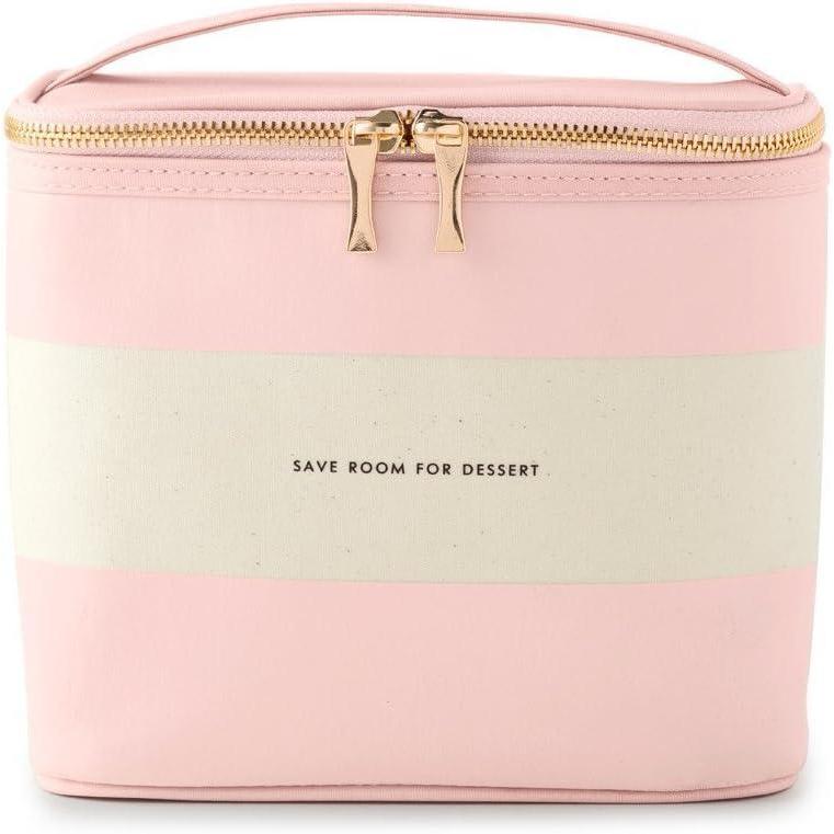 imagekate spade new york Small Insulated Lunch Tote Lunch Cooler 8 x 7 x 45 Cute Lunch Bag for Women Pink Thermal Bag with Double Zipper Close and Carrying Handle Blush Rugby Stripe