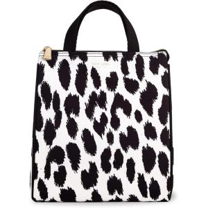 Kate Spade New York Portable Soft Cooler Lunch Bag with Silver Insulated Interior Lining and Storage Pocket, Floral Garden(Modern Leopard)