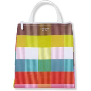 Kate Spade New York Portable Soft Cooler Lunch Bag with Silver Insulated Interior Lining and Storage Pocket, Floral Garden(Rainbow Plaid)