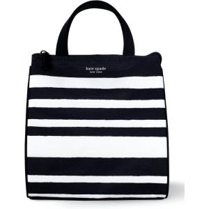 Kate Spade New York Portable Soft Cooler Lunch Bag with Silver Insulated Interior Lining and Storage Pocket, Floral Garden(Sarah Stripe)