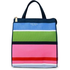 Kate Spade New York Portable Soft Cooler Lunch Bag with Silver Insulated Interior Lining and Storage Pocket, Floral Garden(Sunny Day Stripe)