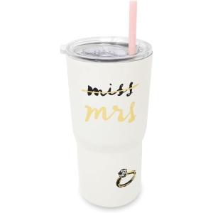 kate spade new york 20 Ounce Insulated Tumbler for Cold and Hot Drinks with Reusable Straw, Stainless Steel Travel Cup with Slide Top Lid (Miss to Mrs.)