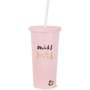 kate spade new york Acrylic Bridal Tumbler with Lid and Straw, 20 oz Tumbler for Bride to Be, Slim Double Wall Tumbler, Miss to Mrs. (Blush)