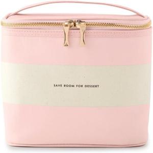 kate spade new york Small Insulated Lunch Tote, Lunch Cooler, 8 x 7 x 4.5 Cute Lunch Bag for Women, Pink Thermal Bag with Double Zipper Close and Carrying Handle, Blush Rugby Stripe
