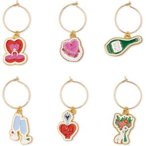 kate spade new york Wedding Theme Drink Glass Markers, Cup Identifier Wine Charm Tags, Wine Glass Clips for Champagne Flutes, Cocktails, and Martinis, Wedding Cake Toss