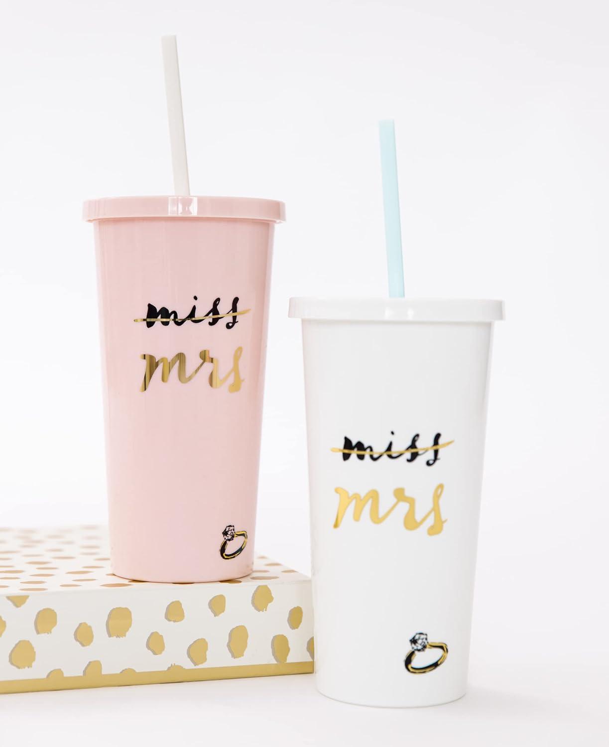 imageKate Spade New York Acrylic Bridal Tumbler with Lid and Straw 20 oz Tumbler for Bride to Be Slim Double Wall Tumbler Miss to Mrs White