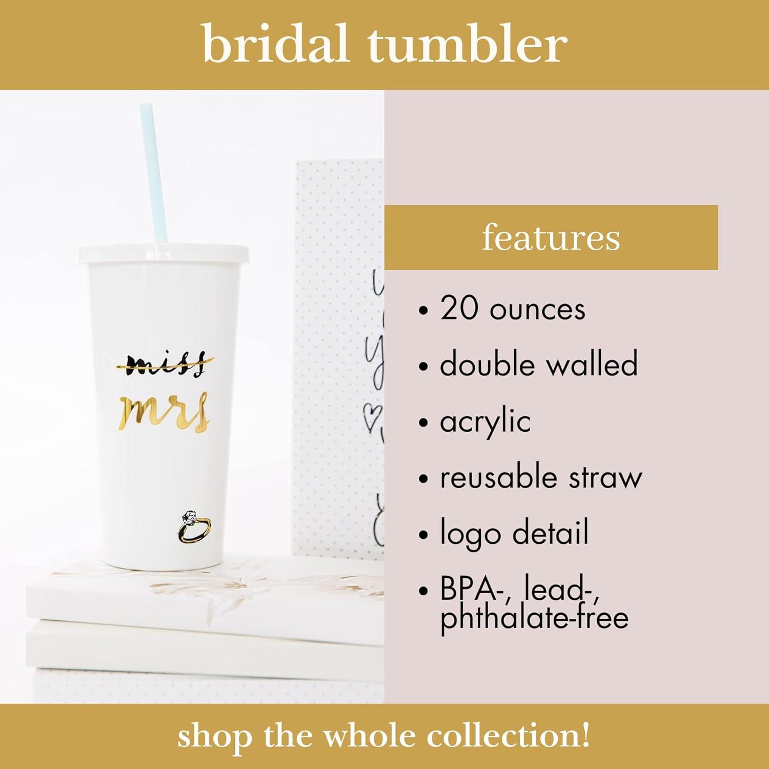 imageKate Spade New York Acrylic Bridal Tumbler with Lid and Straw 20 oz Tumbler for Bride to Be Slim Double Wall Tumbler Miss to Mrs White