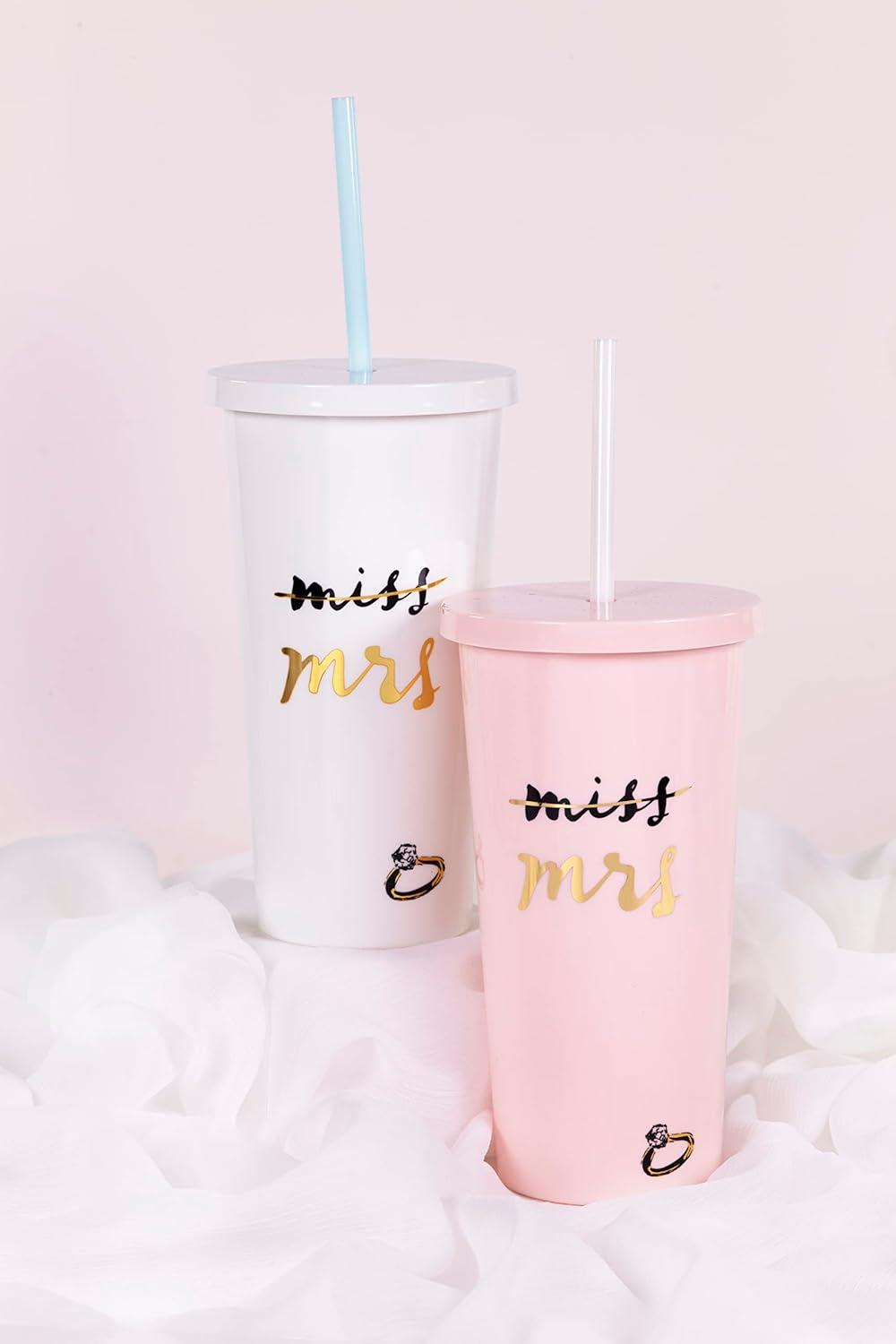 imageKate Spade New York Acrylic Bridal Tumbler with Lid and Straw 20 oz Tumbler for Bride to Be Slim Double Wall Tumbler Miss to Mrs White