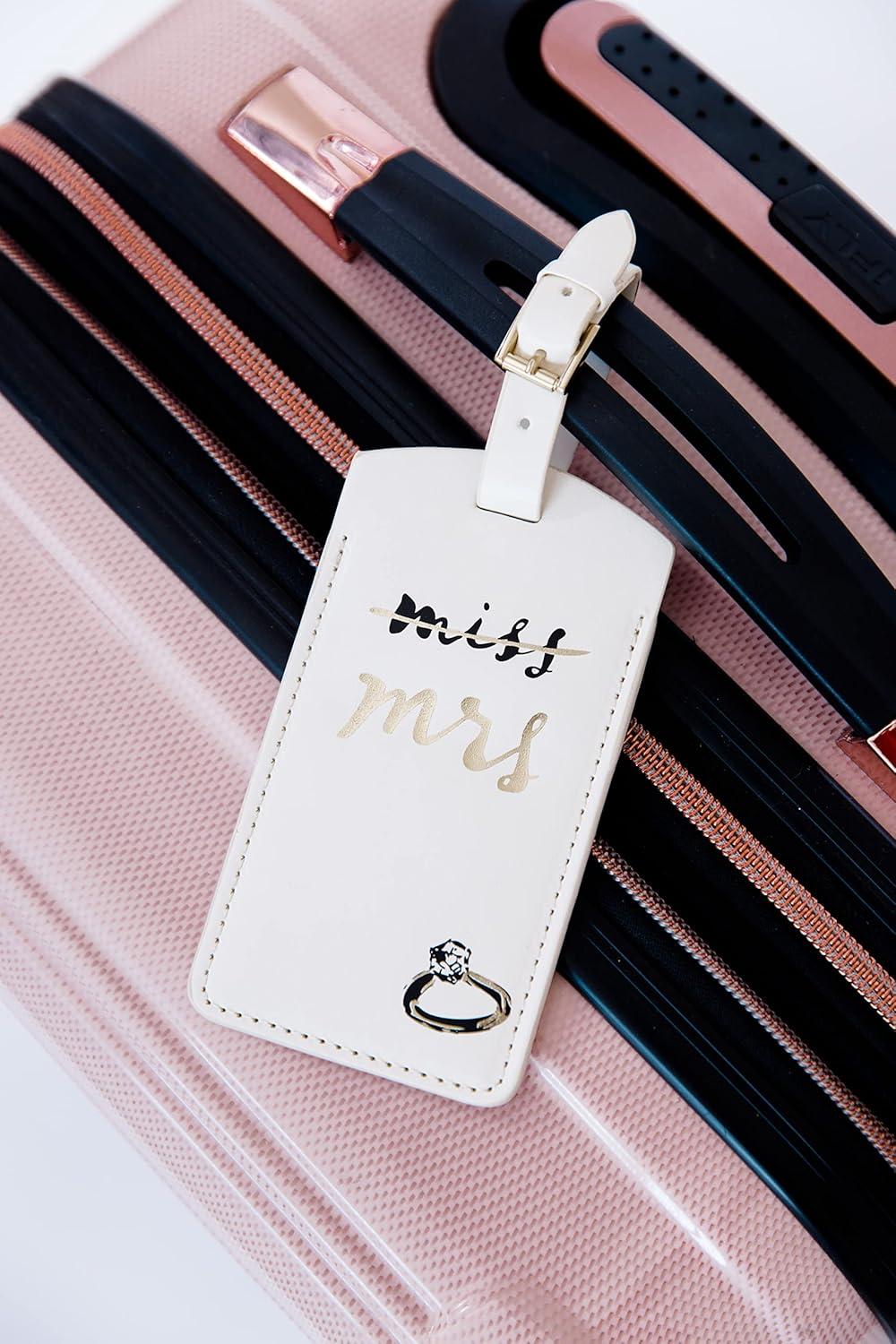 imageKate Spade New York White Vegan Leather Luggage Tag Bridal Gift for Bride Cute Travel Tag for Honeymoon Durable Suitcase Tag Miss to Mrs