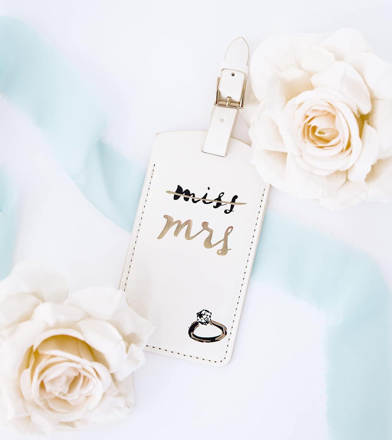 imageKate Spade New York White Vegan Leather Luggage Tag Bridal Gift for Bride Cute Travel Tag for Honeymoon Durable Suitcase Tag Miss to Mrs