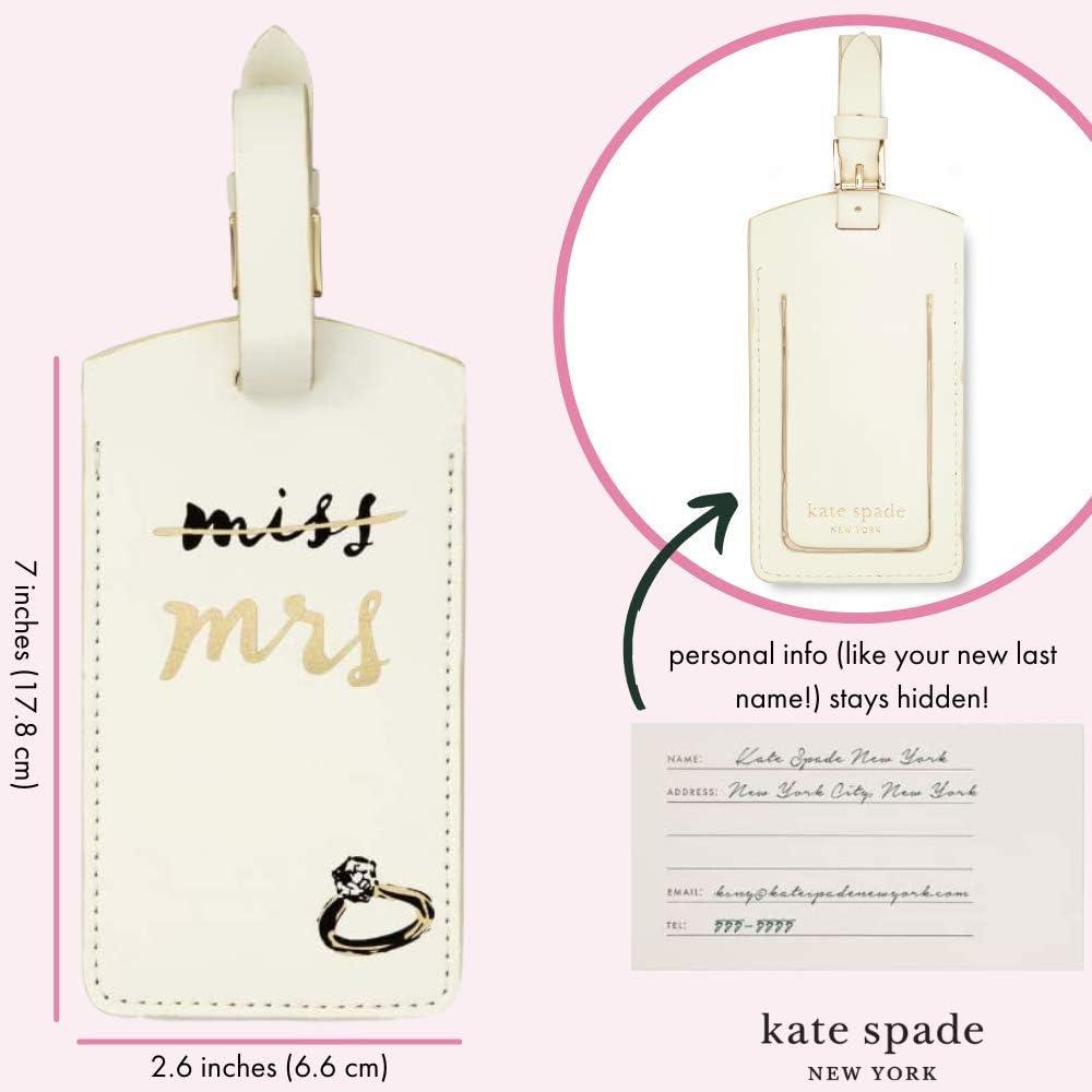 imageKate Spade New York White Vegan Leather Luggage Tag Bridal Gift for Bride Cute Travel Tag for Honeymoon Durable Suitcase Tag Miss to Mrs