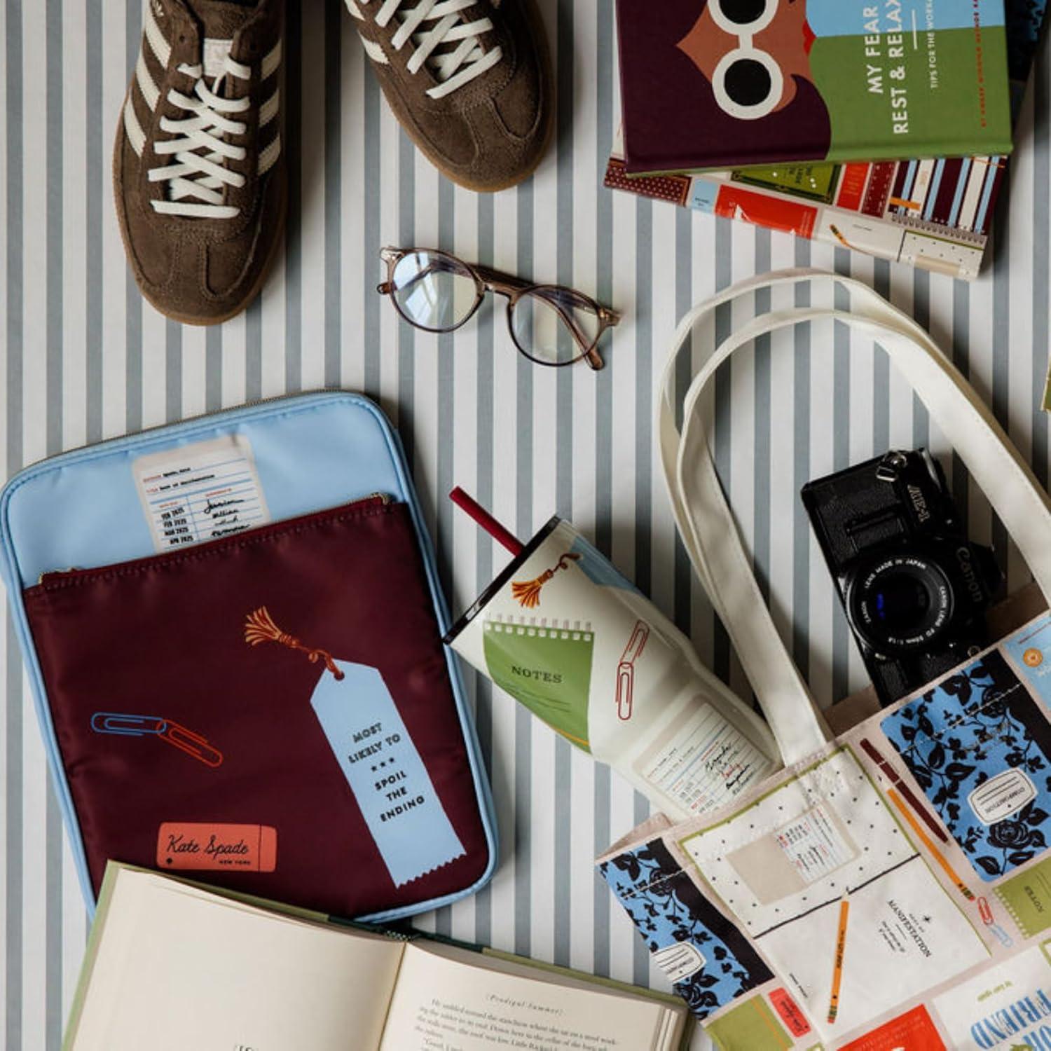 imagekate spade new york 1125quot x 85quot Travel Book Pouch Nylon Book Cover with Front ampamp Main Zipper Pockets for Travel Book Club