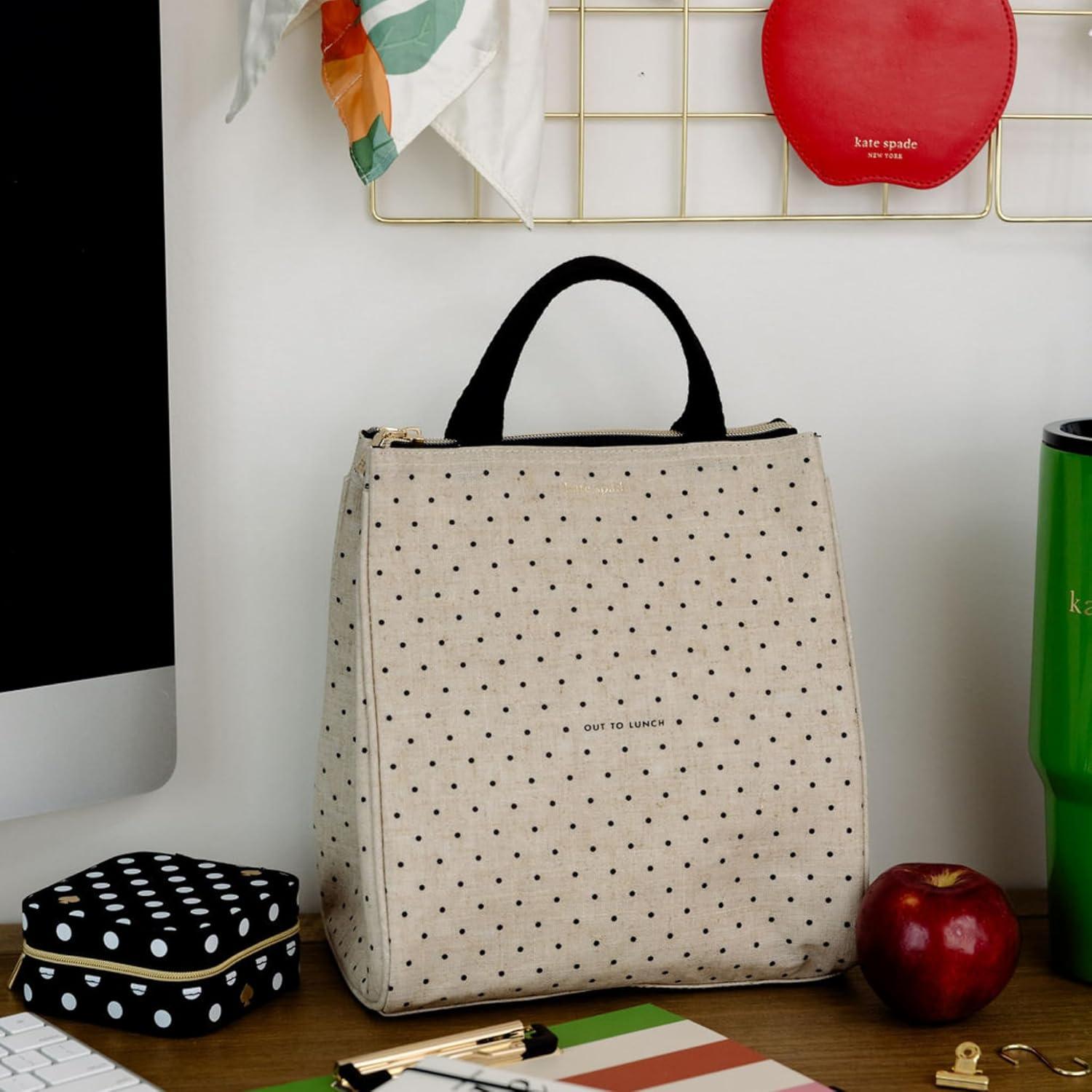 imagekate spade new york Cute Lunch Bag for Women Large Capacity Lunch Tote Adult Lunch Box with Silver Thermal Insulated Interior Lining and Storage Pocket Out to Lunch