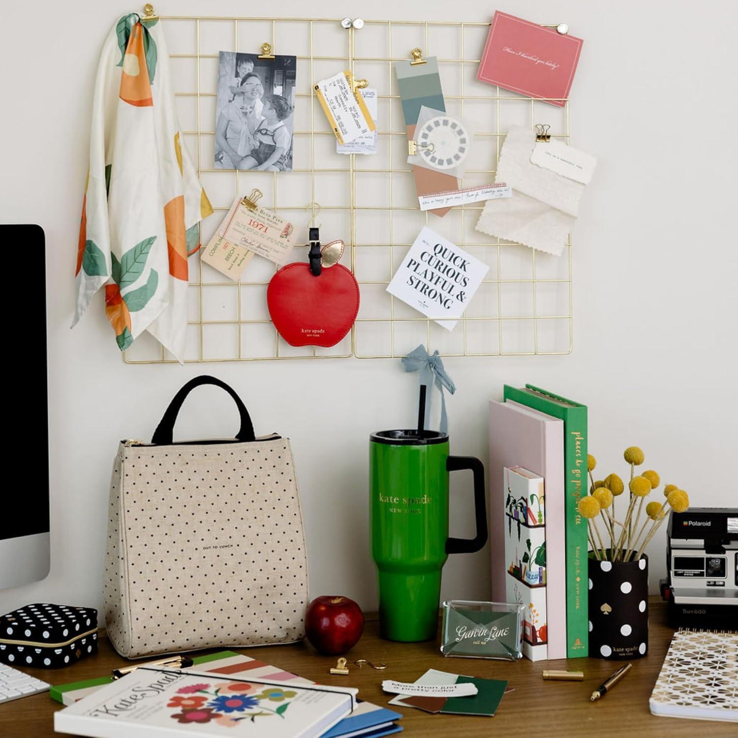 imagekate spade new york Cute Lunch Bag for Women Large Capacity Lunch Tote Adult Lunch Box with Silver Thermal Insulated Interior Lining and Storage Pocket Out to Lunch