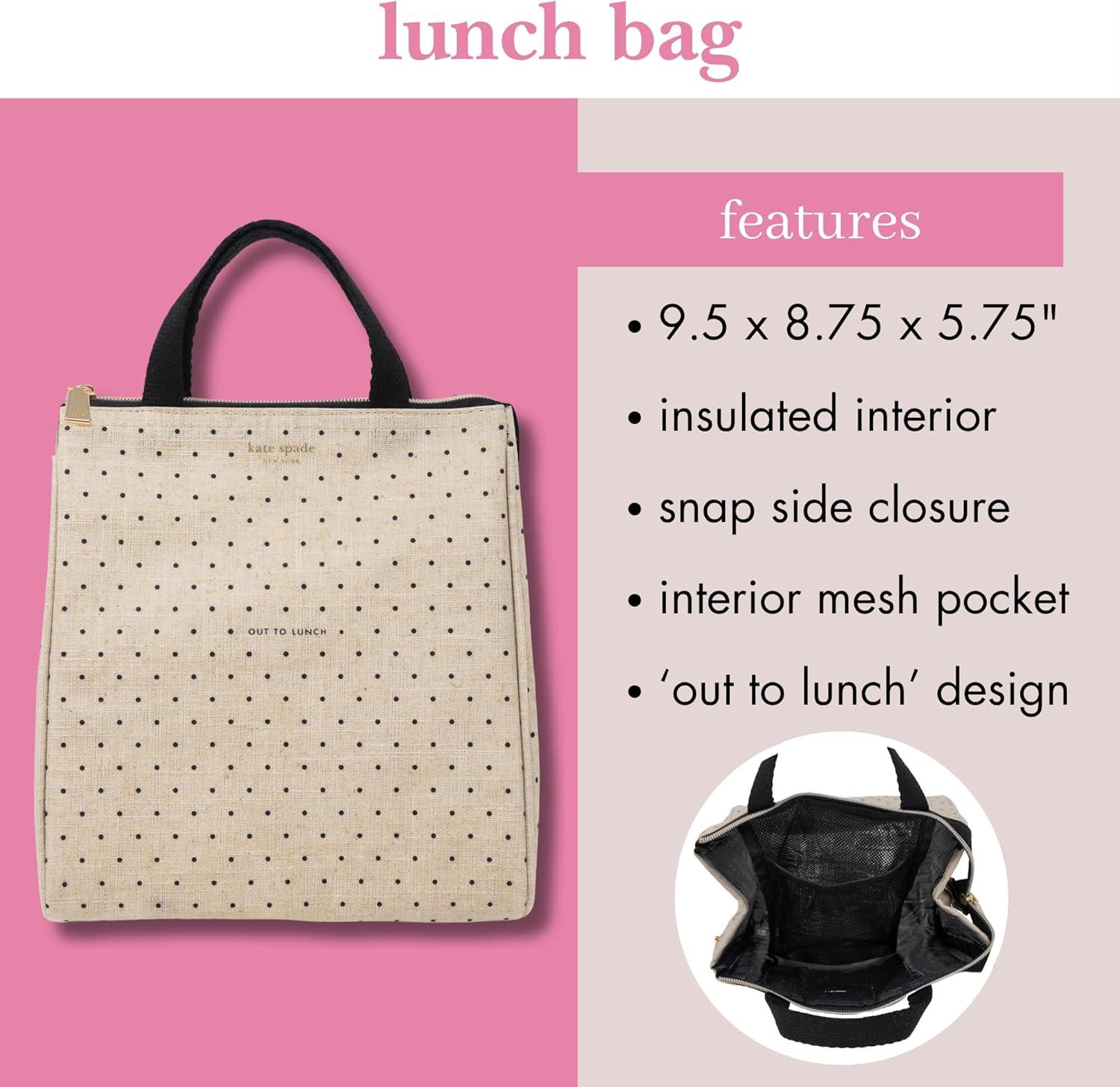 imagekate spade new york Cute Lunch Bag for Women Large Capacity Lunch Tote Adult Lunch Box with Silver Thermal Insulated Interior Lining and Storage Pocket Out to Lunch