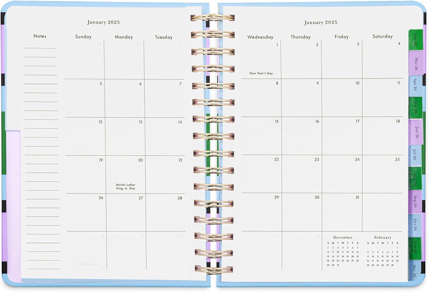 imagekate spade new york Daily Planner 2026 Large Agenda JanuaryDecember 2026 Hardcover Weekly and Monthly Spiral Planner with Stickers Downtown Stripe