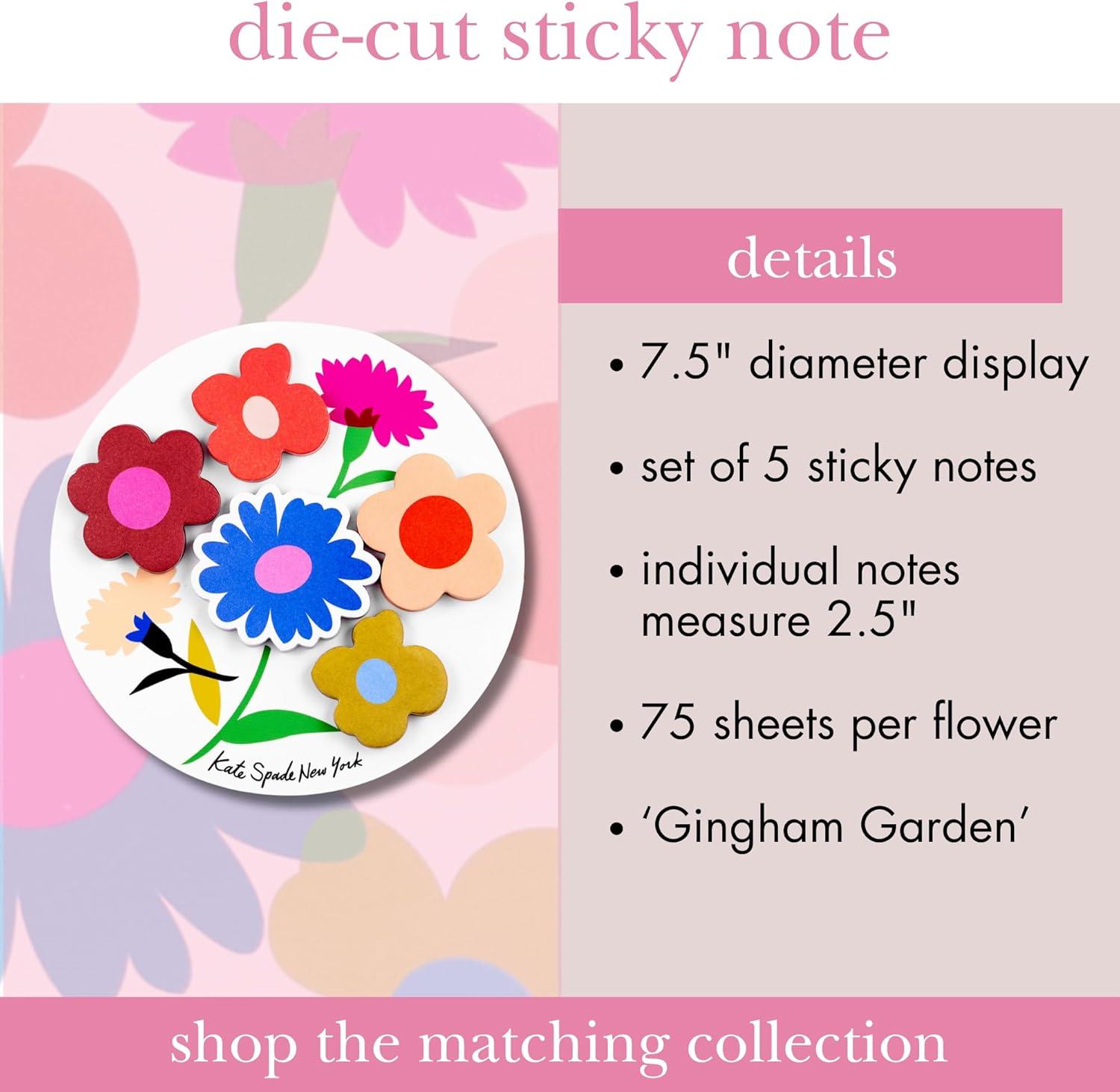 imagekate spade new york DieCut Sticky Note Set Studying Essentials Set Includes 5 Cute Heart Sticky Notes with 75 Sheets Per Notepad Gingham Garden
