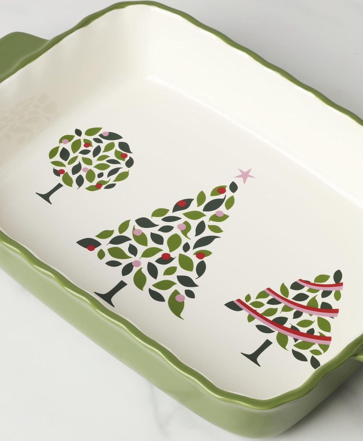 imagekate spade new york Evergreen Rectangular Scallop Baking Dish Christmas Festive Kitchen Decor
