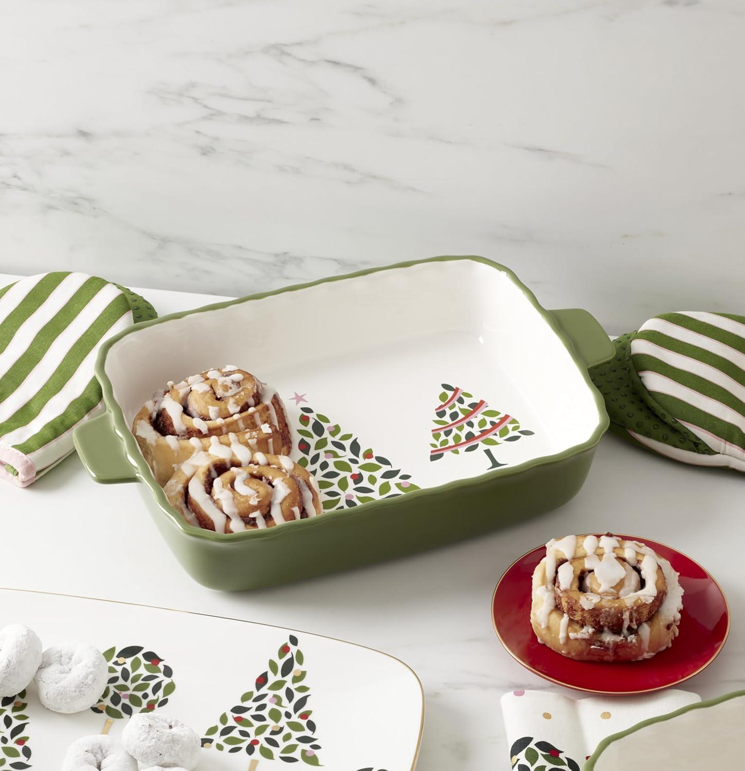 imagekate spade new york Evergreen Rectangular Scallop Baking Dish Christmas Festive Kitchen Decor