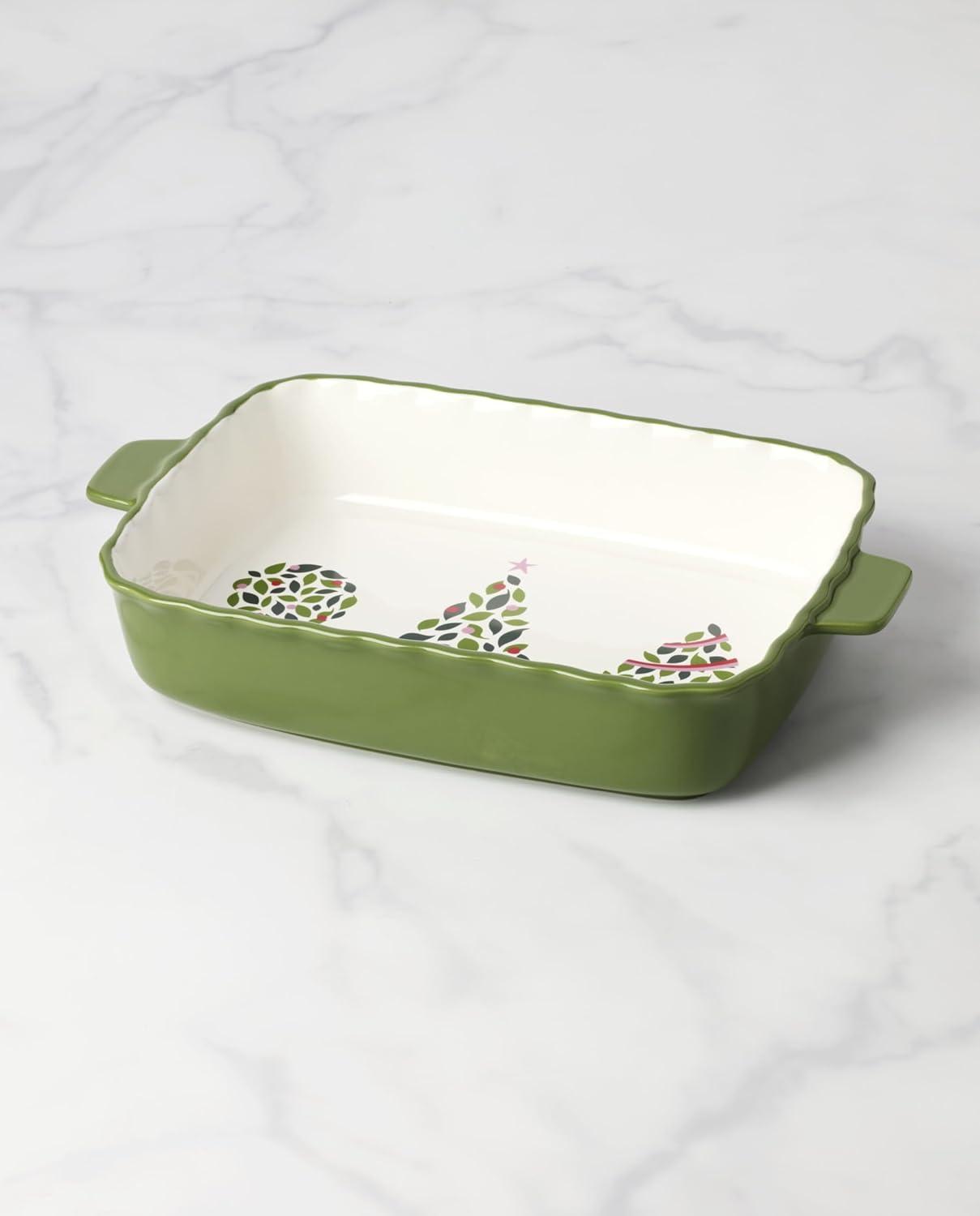 imagekate spade new york Evergreen Rectangular Scallop Baking Dish Christmas Festive Kitchen Decor