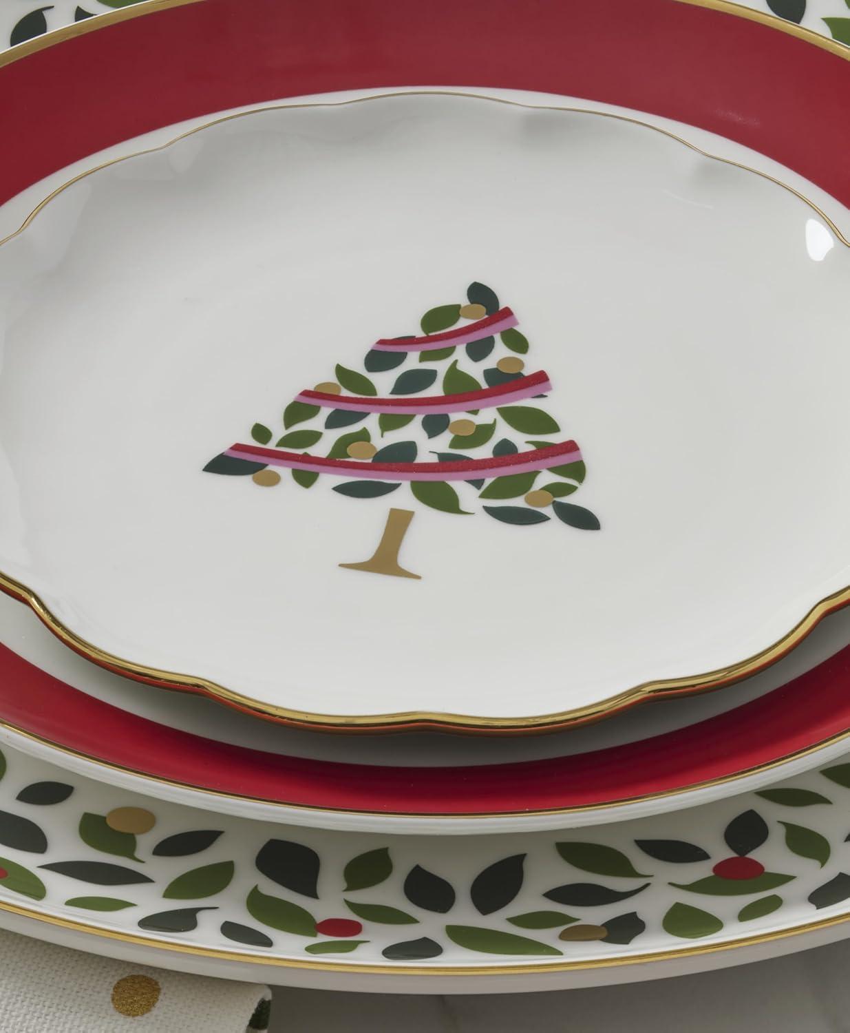 imagekate spade new york Evergreen Rim Accent Plates Service For 4 Christmas Dishes Dinnerware Set Holiday
