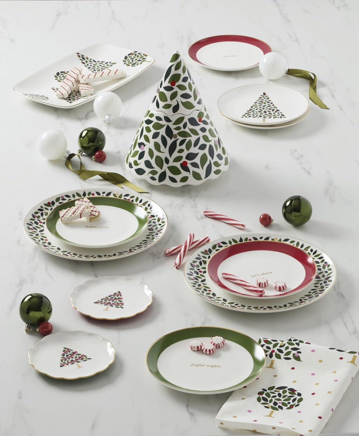 imagekate spade new york Evergreen Rim Accent Plates Service For 4 Christmas Dishes Dinnerware Set Holiday
