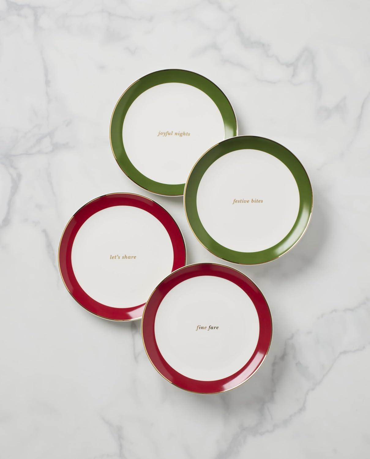 imagekate spade new york Evergreen Rim Accent Plates Service For 4 Christmas Dishes Dinnerware Set Holiday