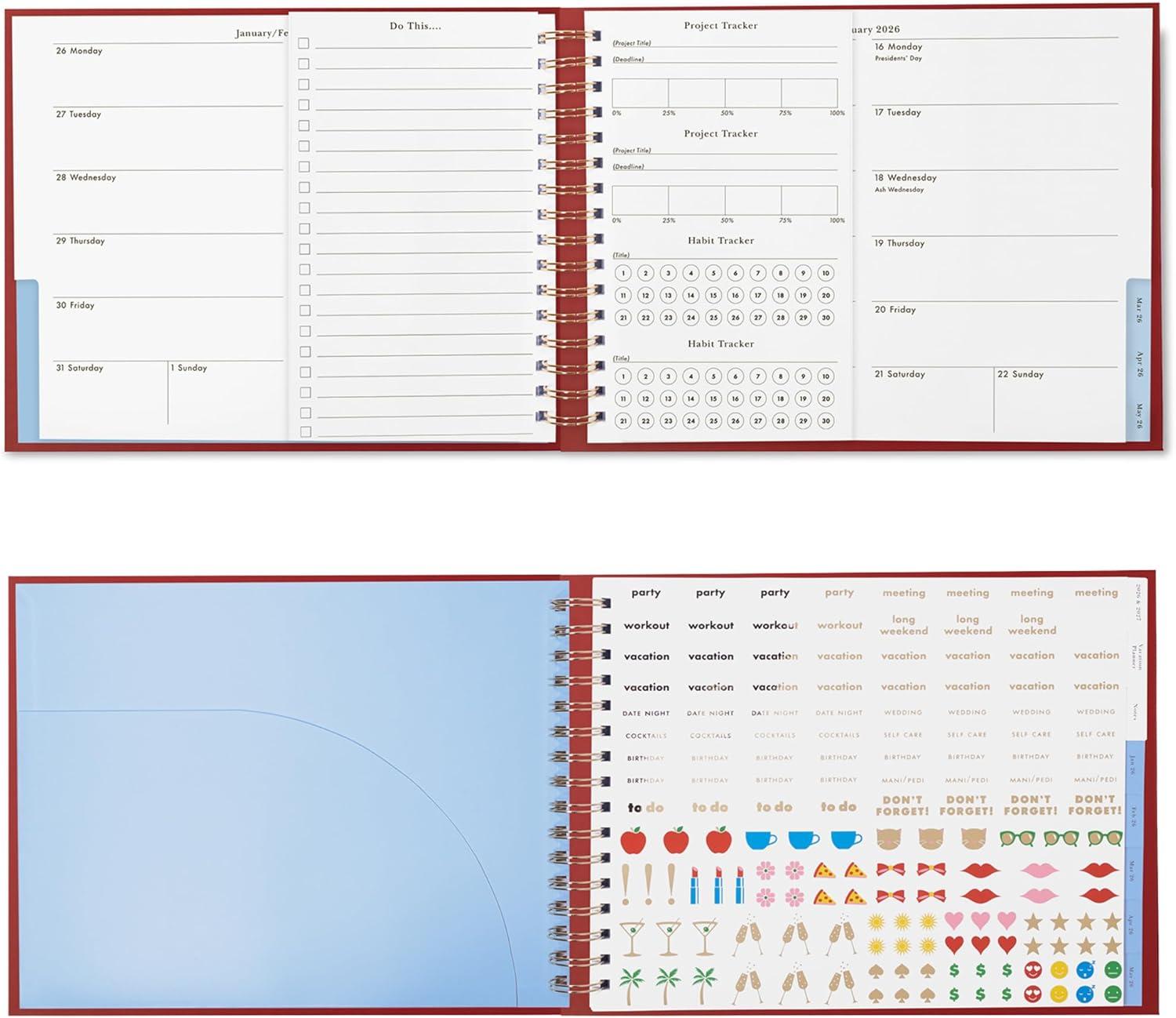 imagekate spade new york Horizontal Daily Planner 2026 Medium Agenda JanuaryDecember 2026 Hardcover Weekly and Monthly Spiral Planner with Stickers Mostly on Time