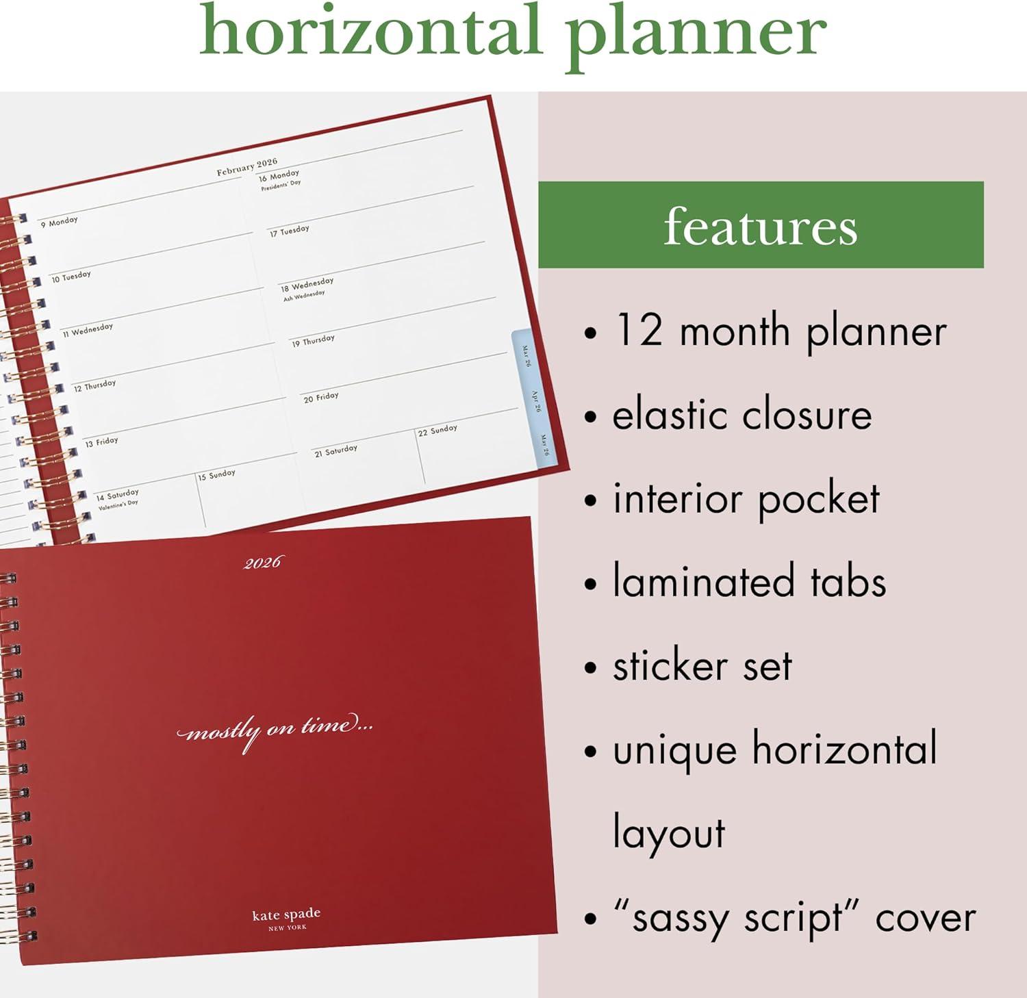 imagekate spade new york Horizontal Daily Planner 2026 Medium Agenda JanuaryDecember 2026 Hardcover Weekly and Monthly Spiral Planner with Stickers Mostly on Time