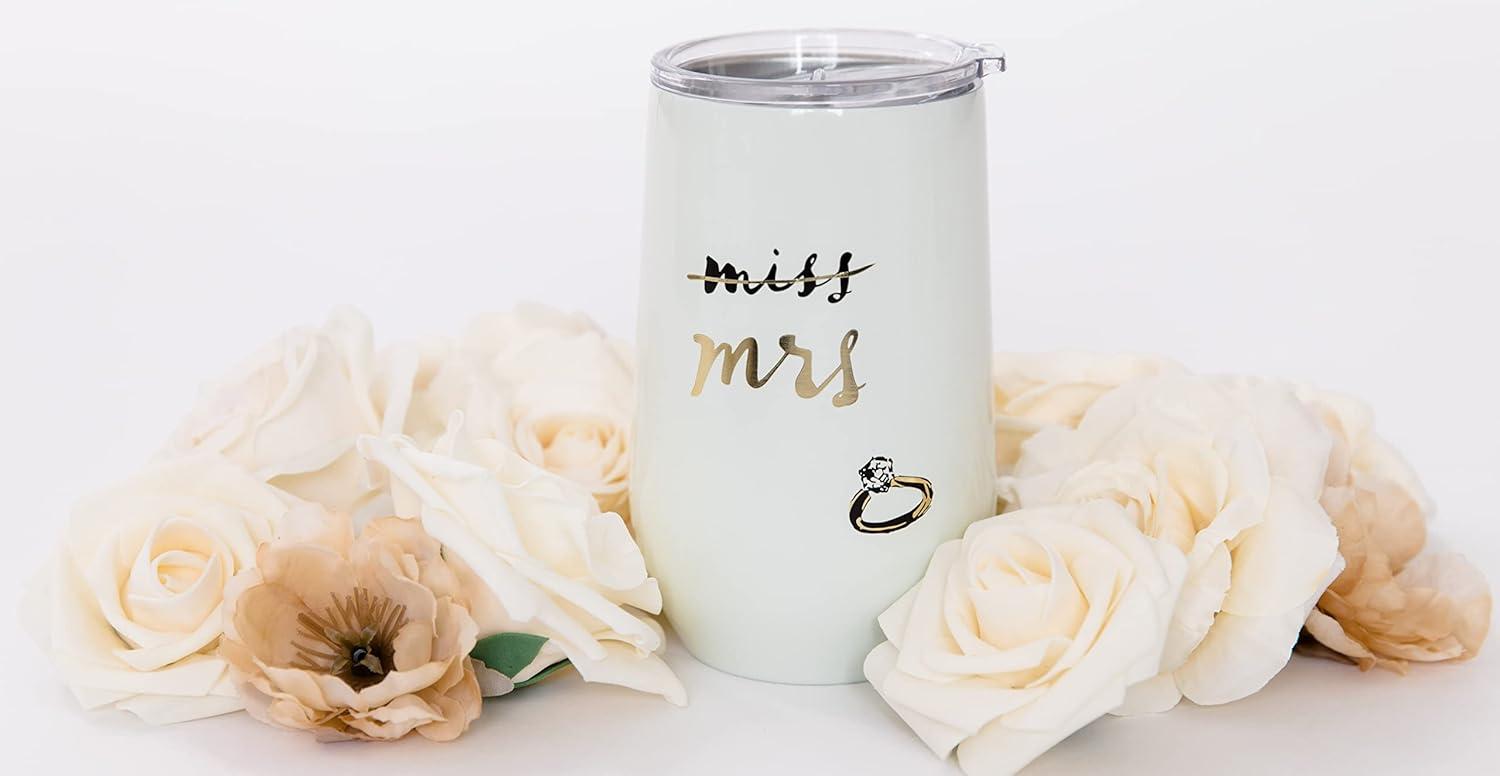imagekate spade new york Insulated Bridal Stainless Steel Wine Tumbler 16 Ounce Double Wall Tumbler for Bride to Be Stemless Travel Cup with Lid Miss to Mrs White