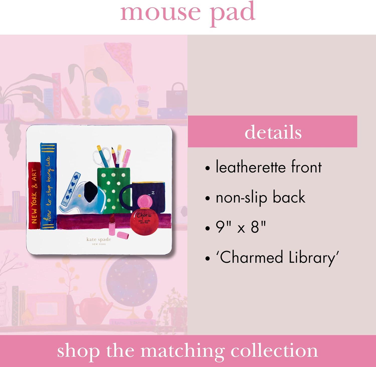 imagekate spade new york Leatherette Mouse Pad 9quot x 8quot Mouse Mat with NonSlip Back Cute Mouse Pad for Office Desk Charmed Library