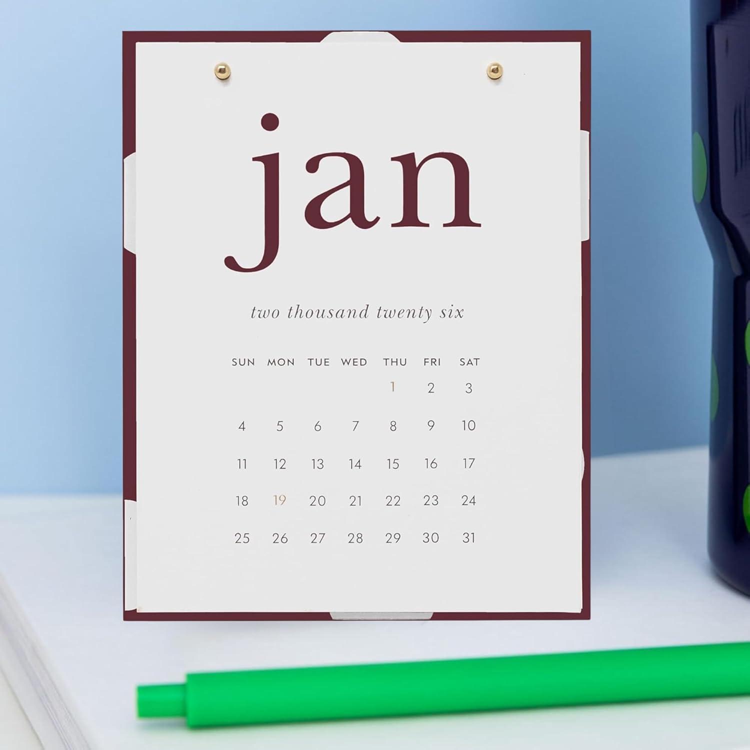 imagekate spade new york Small Desk Calendar 2026 Monthly Desktop Calendar Dated January 2026 December 2026 Acrylic Stand 375 x 475 Julie Dot