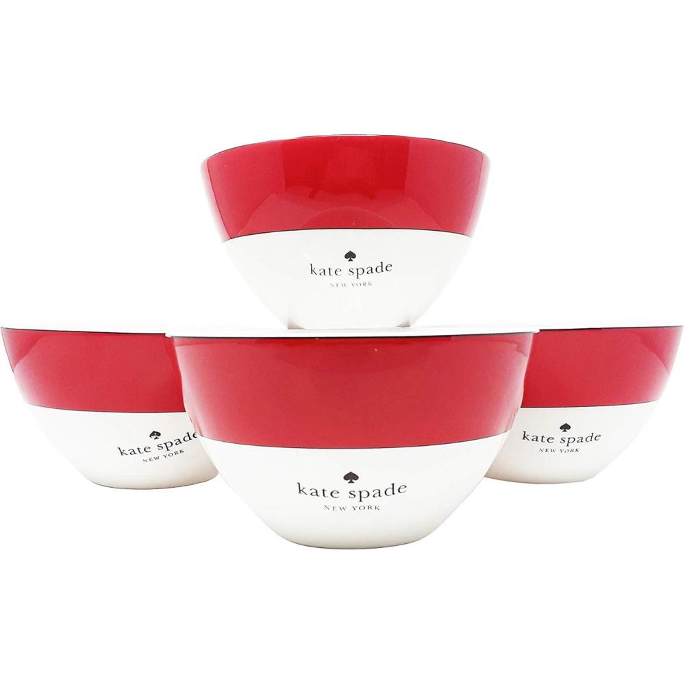 image4Piece Kate Spade New York Lenox Rutherford Circle Red Pattern Bowl Set