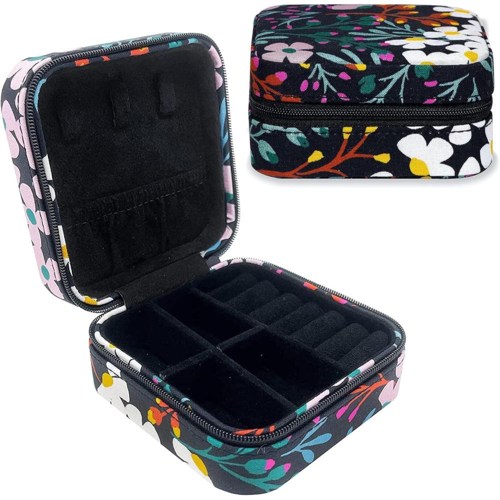 imageKate Spade New York Black Travel Jewelry Case Small Jewelry Box to Organize Rings Necklaces Earrings Fall Floral Fall Floral Modern