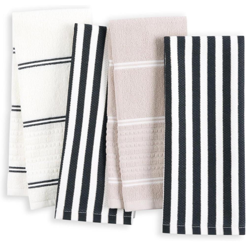 imageKate Spade New York Botanical Stripe Kitchen Towels 4Pack Set Absorbent 100 Cotton BlackBeige 17quotx28quotBlackBeige