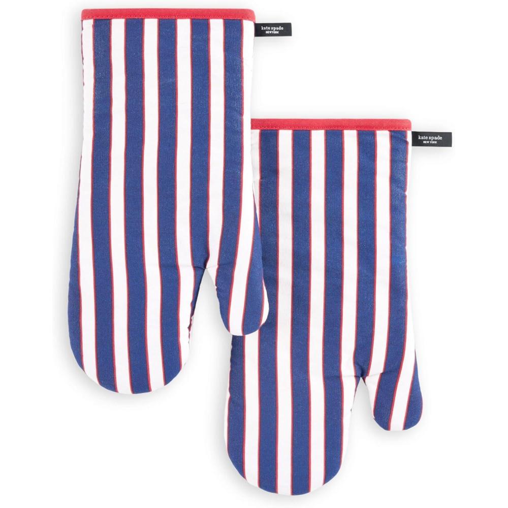 imageKate Spade New York Botanical Stripe Oven Mitt 2Pack Set 7quot x 13quot BlackBeigeNavy BlueRed