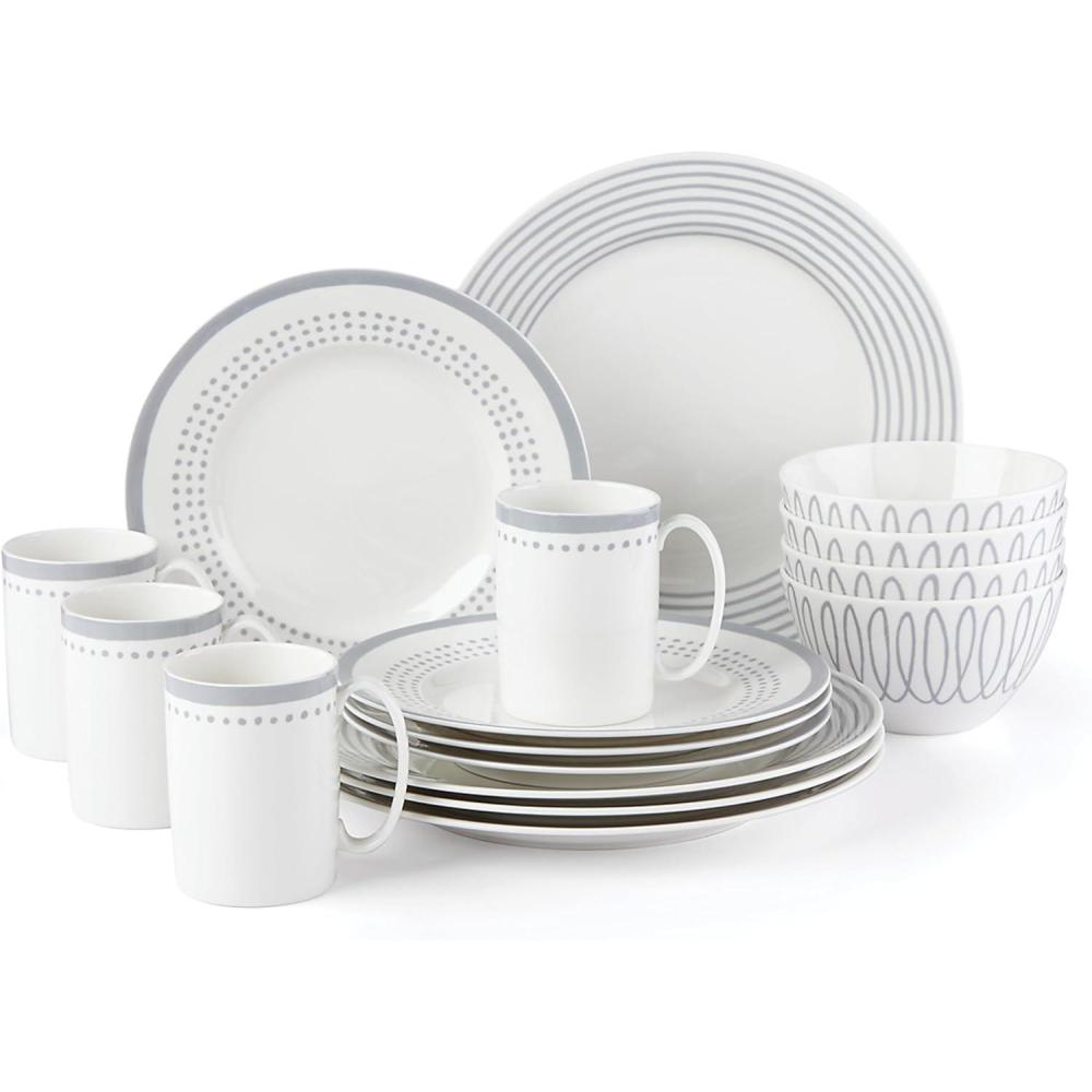 imageKate Spade New York Charlotte Street East Pc Dinnerware Set Slate 16 Count TaupeGrey16Piece Dinnerware Set