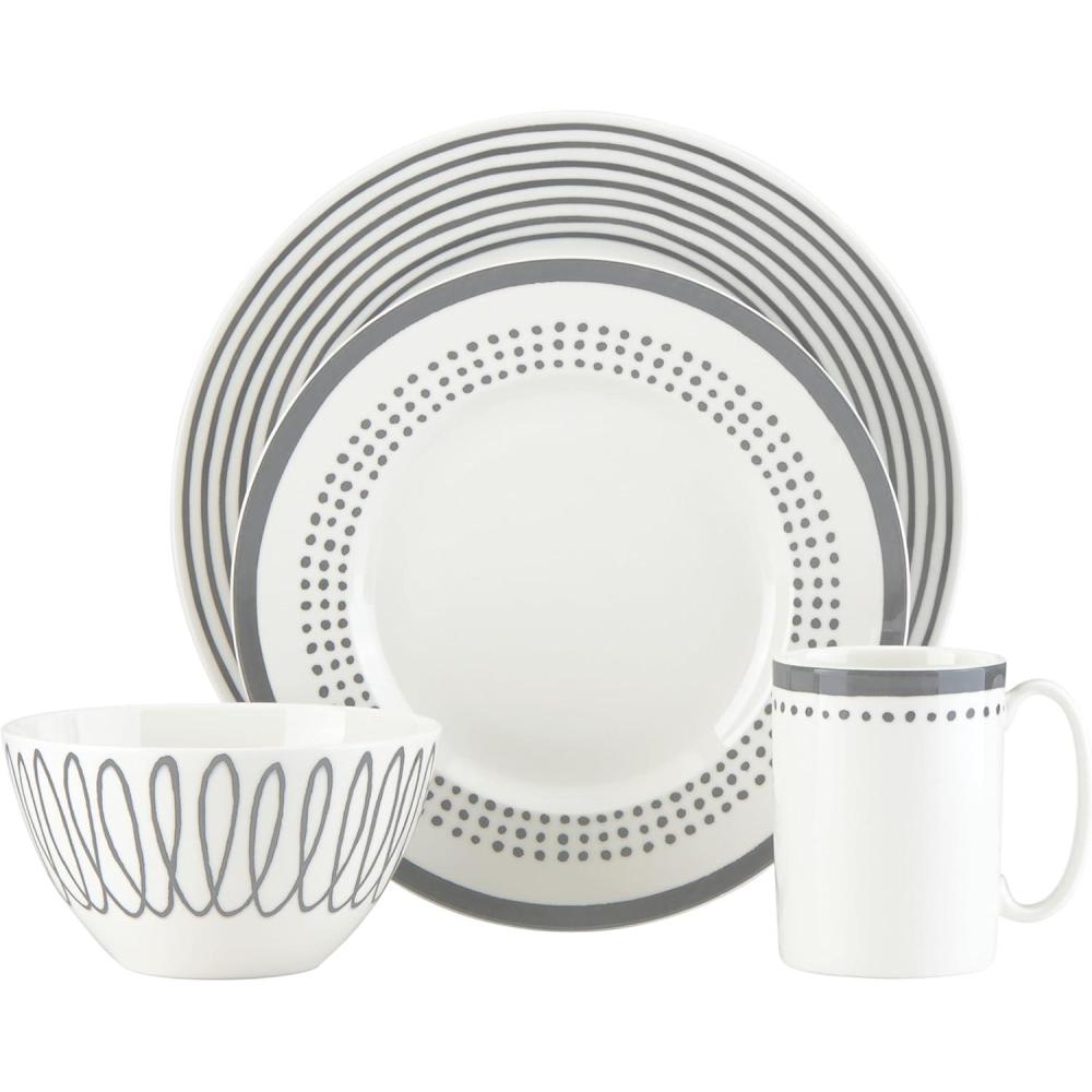 imageKate Spade New York Charlotte Street East Pc Dinnerware Set Slate 16 Count TaupeGrey4Piece Placesetting