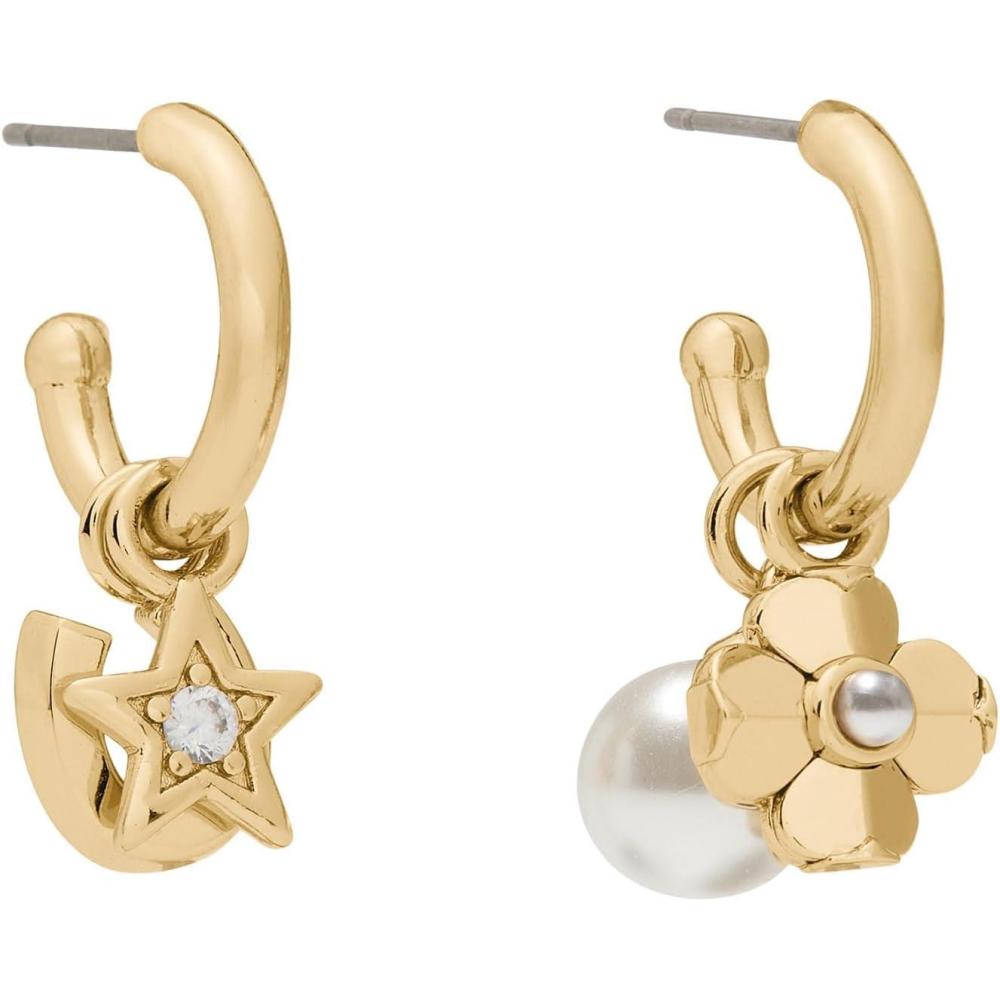 imageKate Spade New York Charm Huggies Set Gold Multi Cubic Zirconia and Glass Pearl Hoop Earrings
