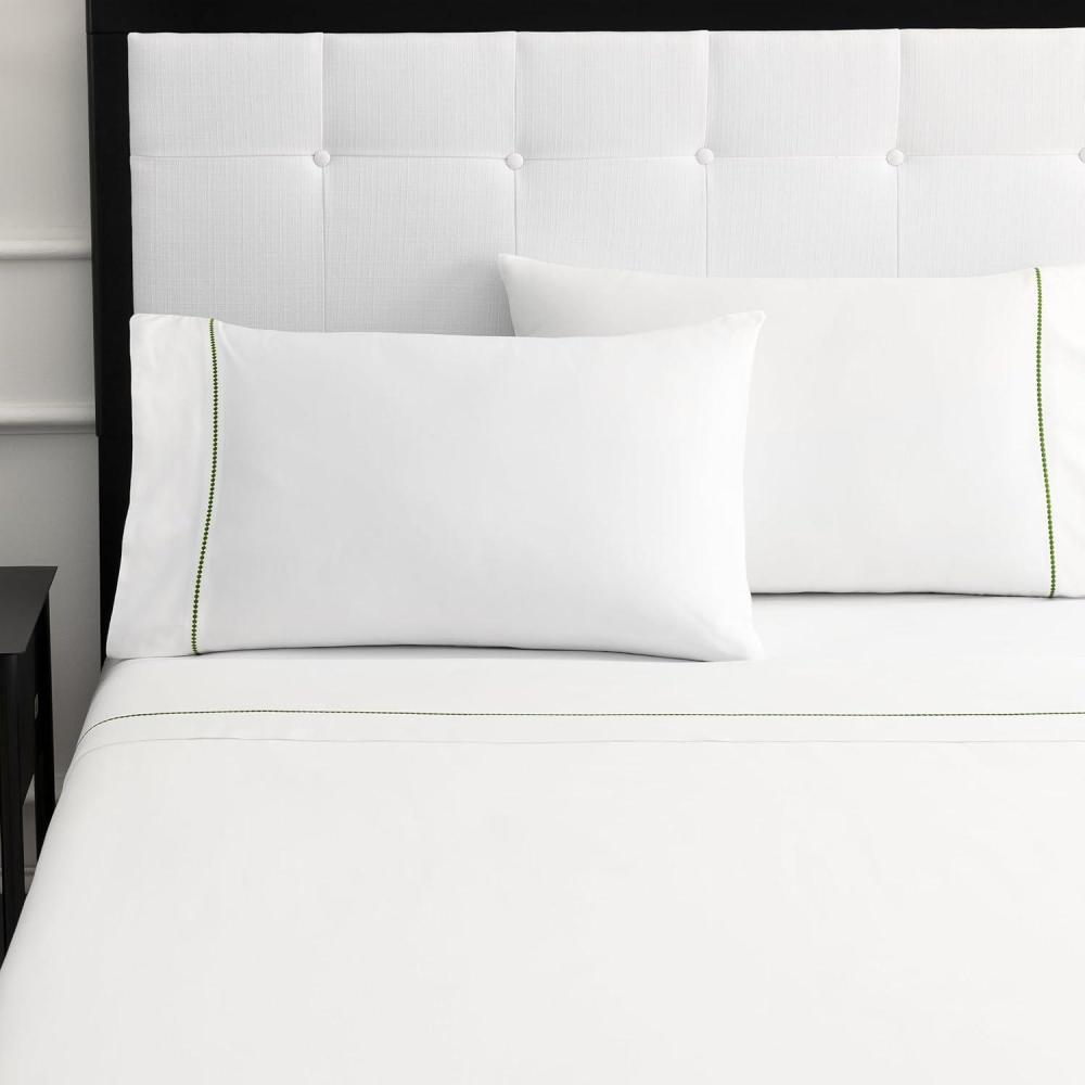 imageKate Spade New York Dot Queen Sheet Set 300 Thread Count and 100 Cotton All Season 4 Piece Bedding Set Machine Washable White and BlackGreen