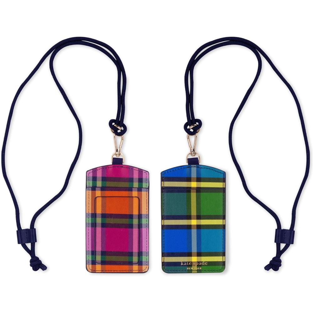 imageKate Spade New York ID Badge Holder with Lanyard Vegan Leather Slim Card Wallet One Name Tag Case for Work School or Travel Grand Plaid DuoGrand Plaid Duo