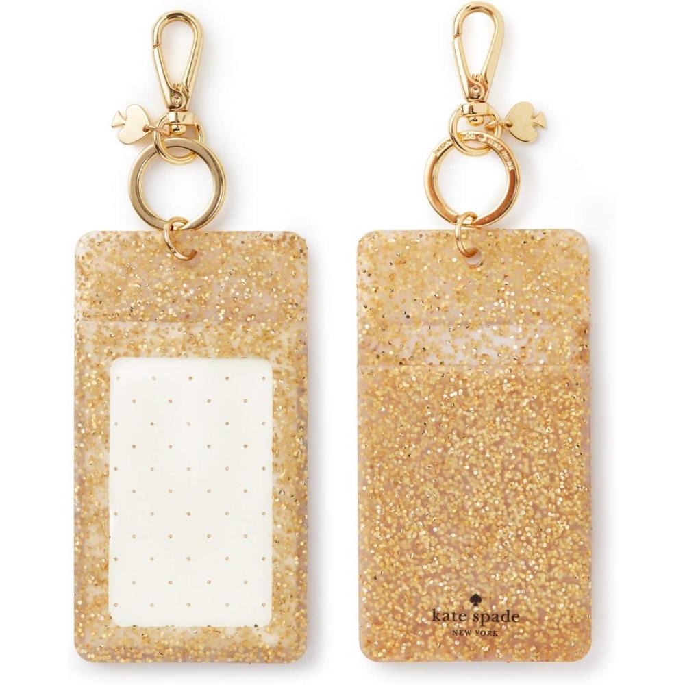 imageKate Spade New York Id Badge Clip Key Chain Silicone Keychain Accessory Gold Glitter