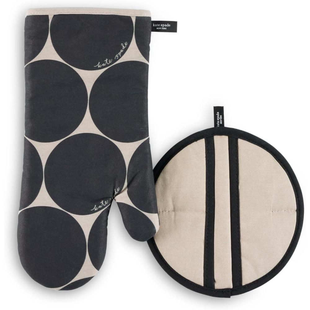 imageKate Spade New York Joy Dot Oven Mitt ampamp Pot Grabber 2Pack Set 7quot x 13quot 8quot Round RedRose PinkBlackBeige