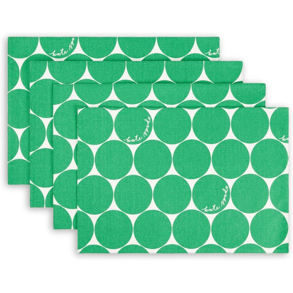 imageKate Spade New York Joy Dot Placemats 4Pack Set Reversible 100 Cotton Machine Washable Rose PinkRed 13quotx19quotGreenCream
