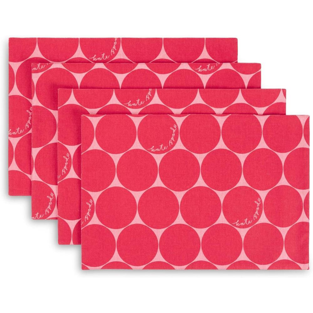 imageKate Spade New York Joy Dot Placemats 4Pack Set Reversible 100 Cotton Machine Washable Rose PinkRed 13quotx19quotRose PinkRed