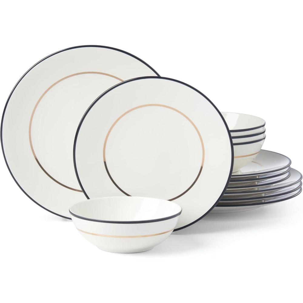 imageKate Spade New York Make It Pop Dinnerware Set 1795 Pink 12PcBlackGold