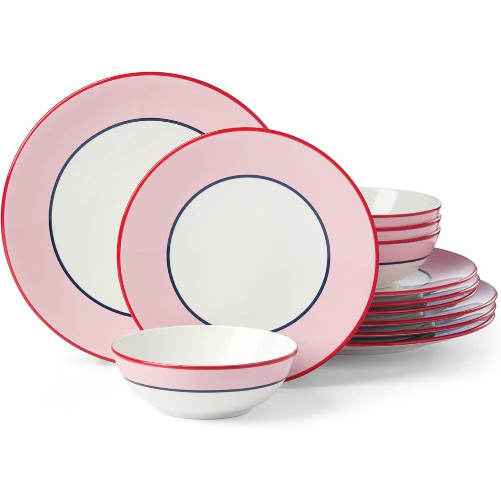 imageKate Spade New York Make It Pop Dinnerware Set 1795 Pink 12PcPinkNavy